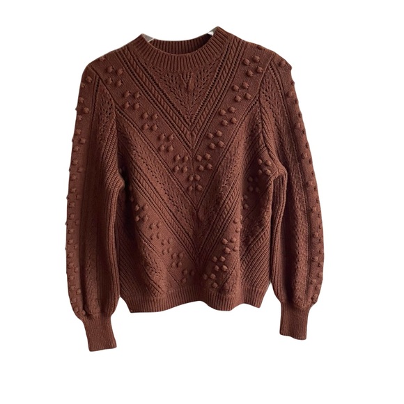Sezane Solal Jumper Size M Brown Wool Crewneck Pom Pom Knit Sweater Cabincore - Picture 5 of 12